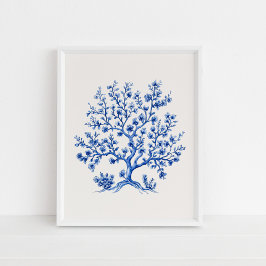 Zweigstelle Blue Coral - Coastal Blue auf Beige Poster