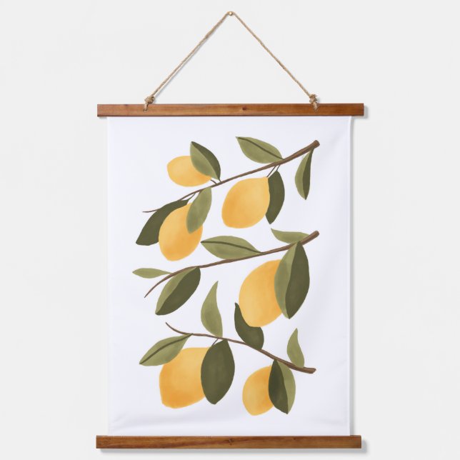 Zweigstelle Lemon Botanical Citrus Wohngestaltung Wandteppich Mit Holzrahmen (Vorderseite)