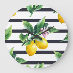 Zweigstelle Lemon: Citrus Watercolor Bliss Große Wanduhr