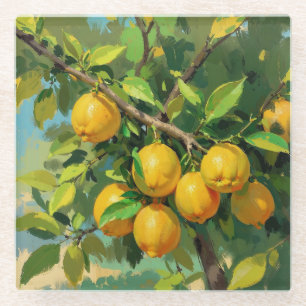 Zweigstelle Lemon Tree mit hellgelben Früchten Glasuntersetzer