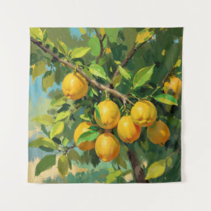 Zweigstelle Lemon Tree mit hellgelben Früchten Wandteppich