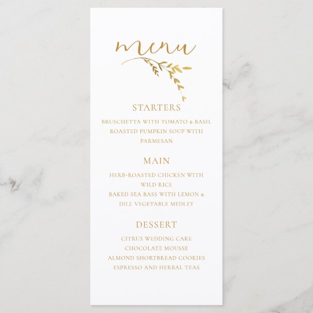 Zweigstelle Minimalistisch White and Gold Moderne  Menükarte (Vorderseite)