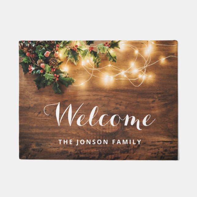 Zweigstelle Mistletoe Rustic Wood Christmas Holida Fußmatte (Vorderseite)