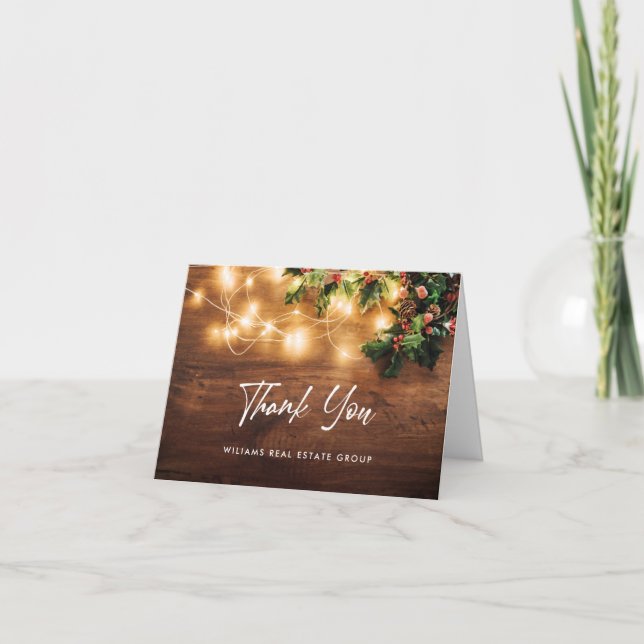 Zweigstelle Mistletoe Rustikaler Weihnachtsgrüße Dankeskarte (Vorderseite)