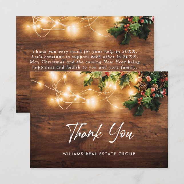 Zweigstelle Mistletoe Rustikaler Weihnachtsgrüße Dankeskarte (Vorne/Hinten)