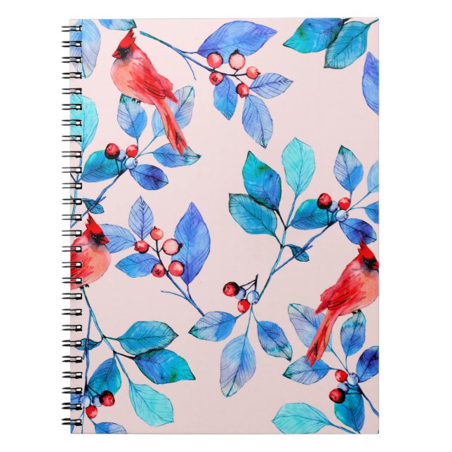 Zweigstelle mit Beeren und Vögeln Aquarell Notizblock (Vorderseite)