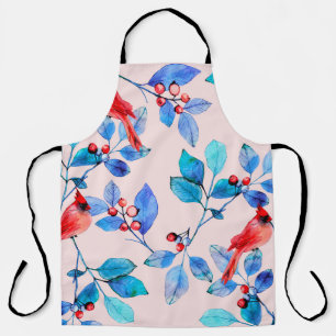 Zweigstelle mit Beeren und Vögeln Aquarell Schürze