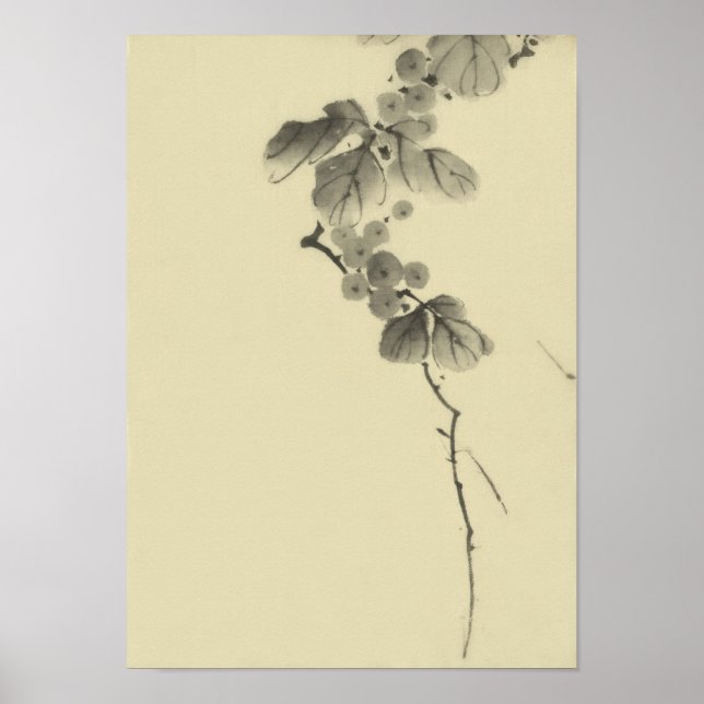 Zweigstelle mit Blätter & Berries Hokusai Fine Art Poster (Vorne)