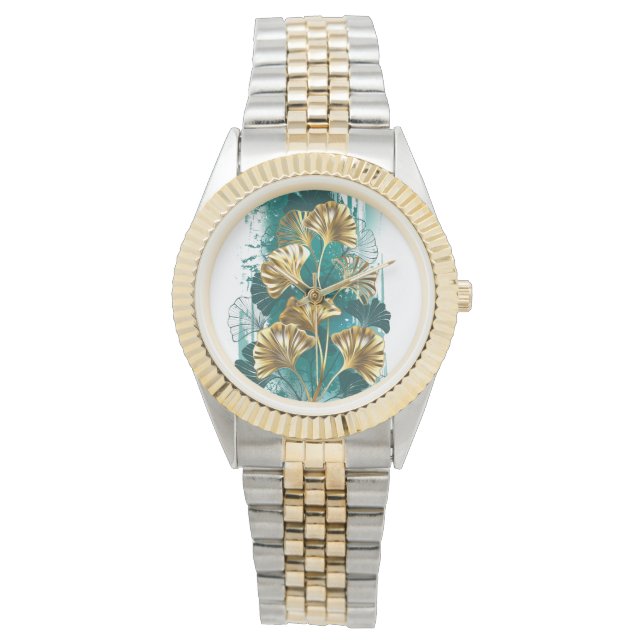 Zweigstelle mit goldenen Blätter Ginko Biloba Armbanduhr (Vorderseite)