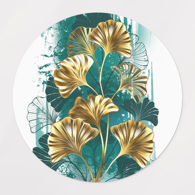 Zweigstelle mit goldenen Blätter Ginko Biloba Etiketten (Design 1)