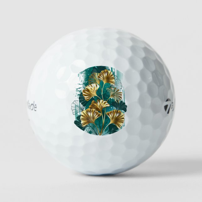 Zweigstelle mit goldenen Blätter Ginko Biloba Golfball (Vorderseite)