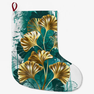 Zweigstelle mit goldenen Blätter Ginko Biloba Großer Weihnachtsstrumpf
