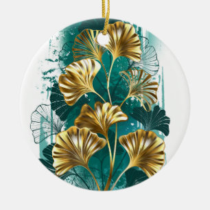Zweigstelle mit goldenen Blätter Ginko Biloba Keramik Ornament