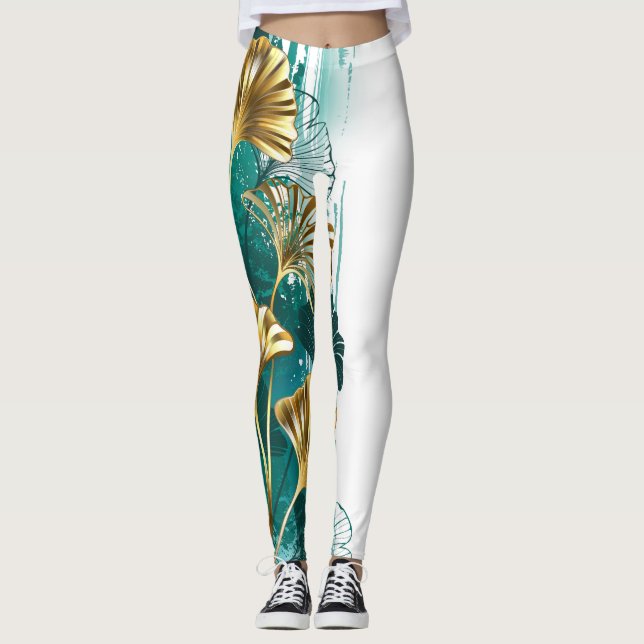 Zweigstelle mit goldenen Blätter Ginko Biloba Leggings (Vorderseite)