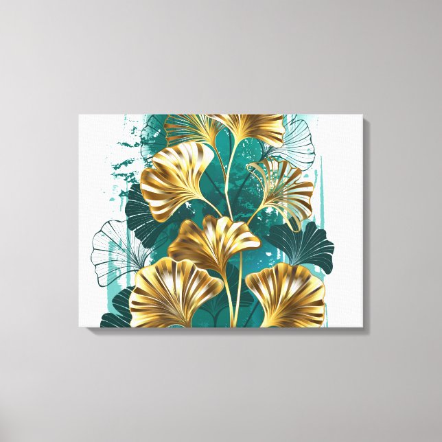 Zweigstelle mit goldenen Blätter Ginko Biloba Leinwanddruck (Vorderseite)