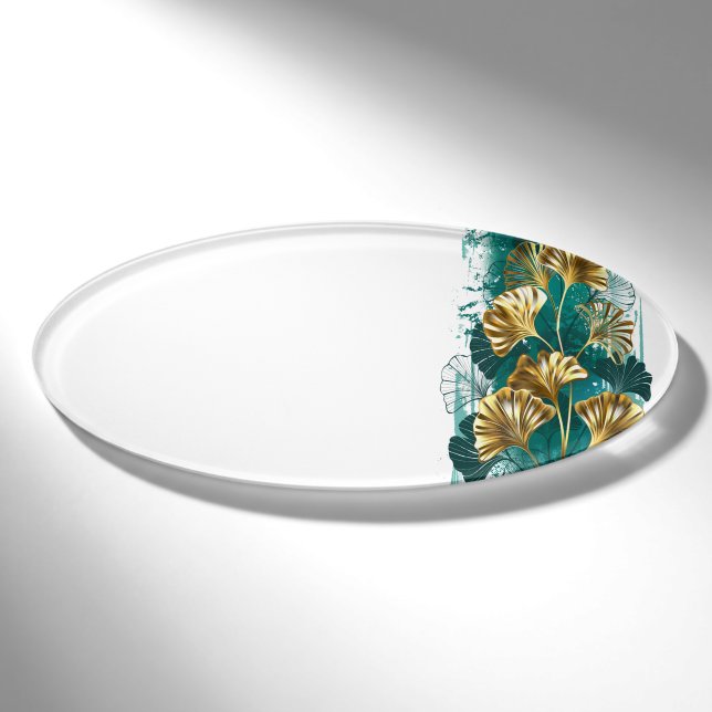 Zweigstelle mit goldenen Blätter Ginko Biloba Namenschild (Vorderseite)