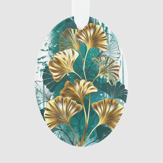 Zweigstelle mit goldenen Blätter Ginko Biloba Ornament (Vorderseite)