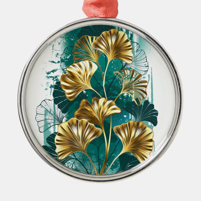 Zweigstelle mit goldenen Blätter Ginko Biloba Ornament Aus Metall (Vorne)