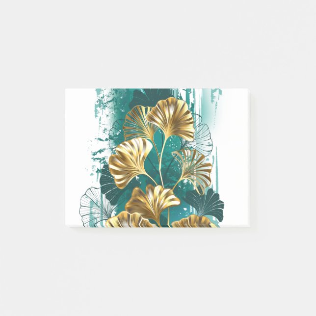 Zweigstelle mit goldenen Blätter Ginko Biloba Post-it Klebezettel (Vorderseite)