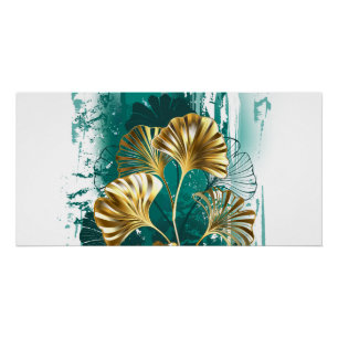 Zweigstelle mit goldenen Blätter Ginko Biloba Poster