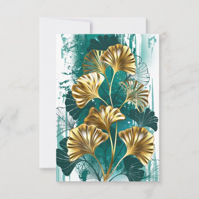 Zweigstelle mit goldenen Blätter Ginko Biloba Save The Date (Vorderseite)