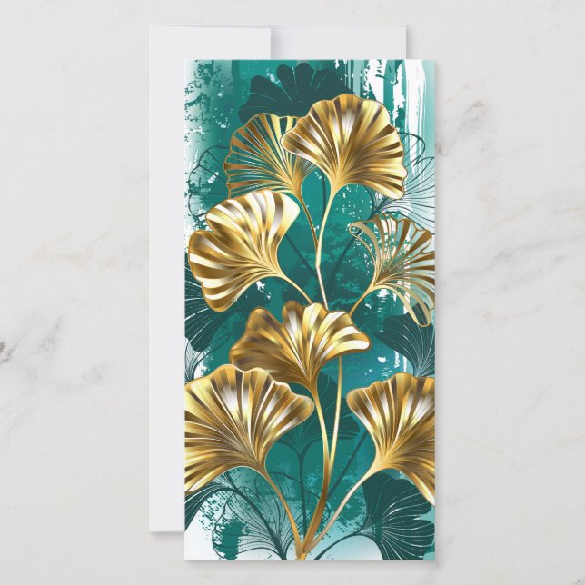 Zweigstelle mit goldenen Blätter Ginko Biloba Save The Date (Vorderseite)