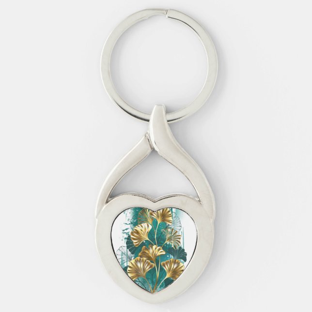 Zweigstelle mit goldenen Blätter Ginko Biloba Schlüsselanhänger (Vorderseite)
