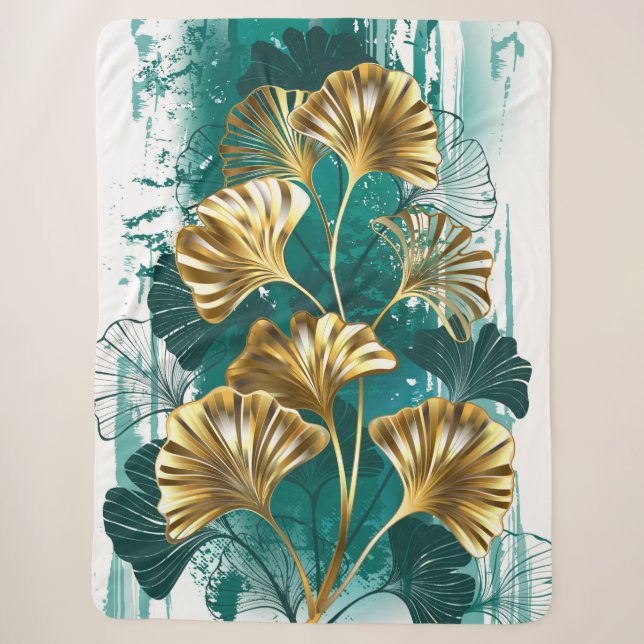 Zweigstelle mit goldenen Blätter Ginko Biloba Sherpadecke (Vorderseite)