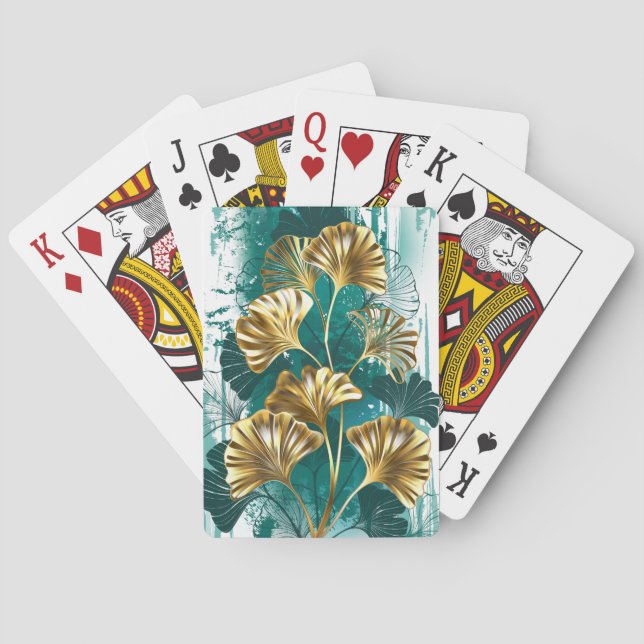 Zweigstelle mit goldenen Blätter Ginko Biloba Spielkarten (Rückseite)