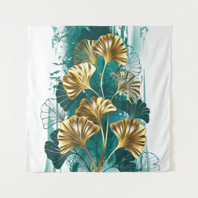 Zweigstelle mit goldenen Blätter Ginko Biloba Wandteppich (Vorderseite)