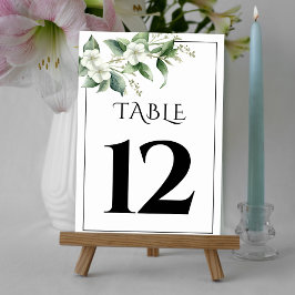 Zweigstelle mit Grün und weißen Blume Hochzeit Tischnummer