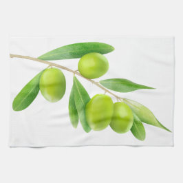 Zweigstelle mit grünen Oliven Küchentuch
