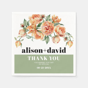 Zweigstelle mit Pfirsichhochzeit Blume und Blätter Serviette