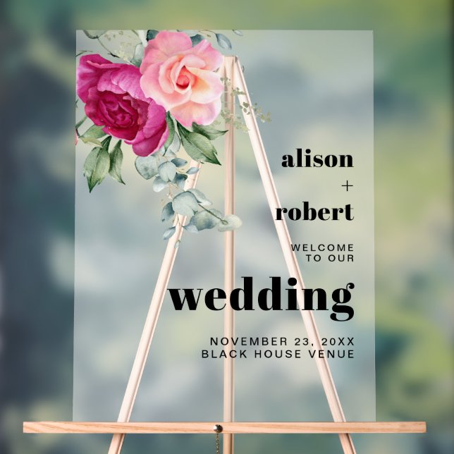 Zweigstelle mit rosa rosa mattierte WELCOME Hochze Acrylschild (Neutral)