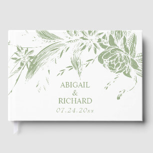 Zweigstelle mit Salbei-Grün-Weiß-Blume Hochzeit Gästebuch