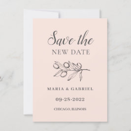 Zweigstelle Olive. Moderne, einfache rosa Hochzeit Save The Date