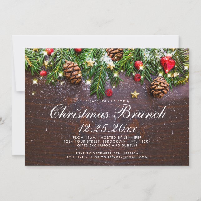 Zweigstelle Pine Cones Rustikaler Weihnachtsfest Einladung (Vorderseite)