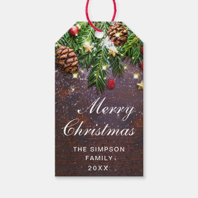 Zweigstelle Pine Cones Rustikaler Weihnachtsurlaub Geschenkanhänger (Vorderseite)