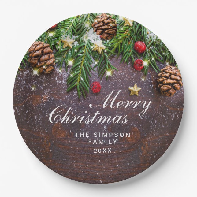 Zweigstelle Pine Cones Rustikales Weihnachtsfest P Pappteller (Vorderseite)