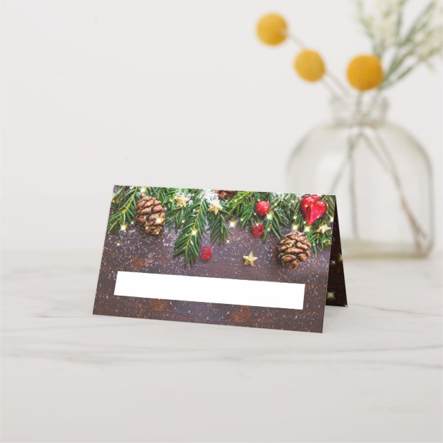 Zweigstelle Pine Cones Rustikales Weihnachtsfest P Platzkarte (Vorderseite)