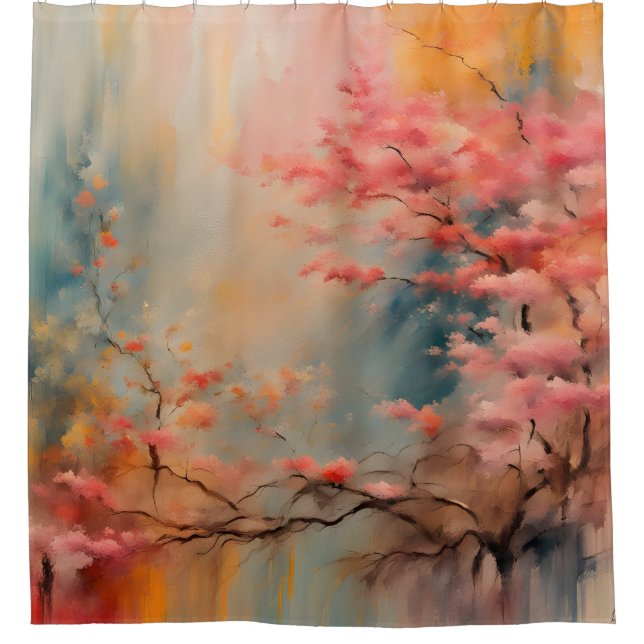 Zweigstelle Wabi Sabi in Rosa und Orange Duschvorhang (Vorderseite)
