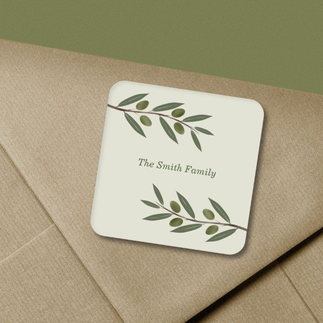 Zweigstelle Wasserfarben Quadratischer Aufkleber (Watercolor Olive Branch Square Sticker)