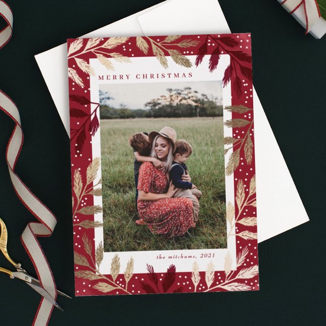 Zweigstellen für Gold Foil 3 Foto Weihnachten (Elegant gold branch frame 3 photo christmas holiday card.)