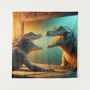 Zweiköpfige Lizard- und Crocodile-Spiegelszene Wandteppich