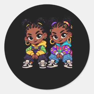 Zweimal die Attitude Bold Black Girl Twins Runder Aufkleber