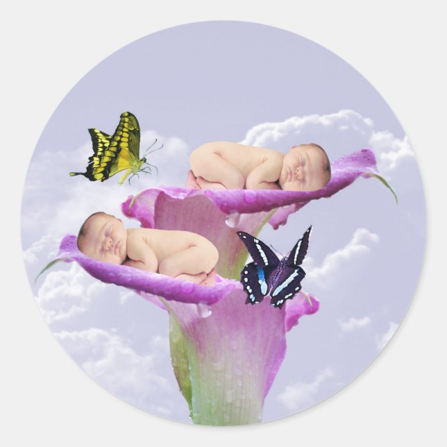 Zweimal die Freude mit Baby-Zwillingen Runder Aufkleber (Vorderseite)