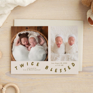 Zweimal gesegnete Typografie Cream Birth Ankündigung