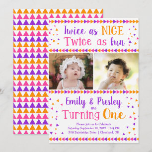 Zweimal so Nizza Doppelmädchen-erster Geburtstag Einladung
