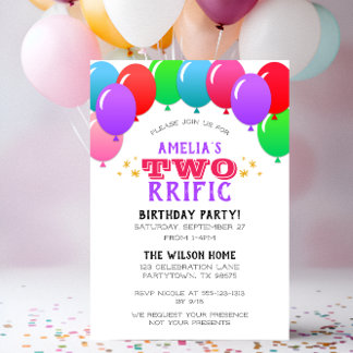 ZWEIrrific 2nd Birthday Balloon Banner Lila Einladung