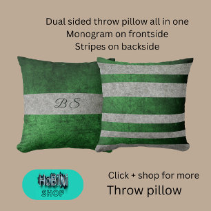 zweiseitig grünes Grau & Monogramm & Streifen Kissen